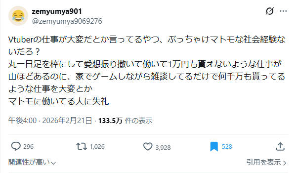 VTuber仕事論争の元ポスト