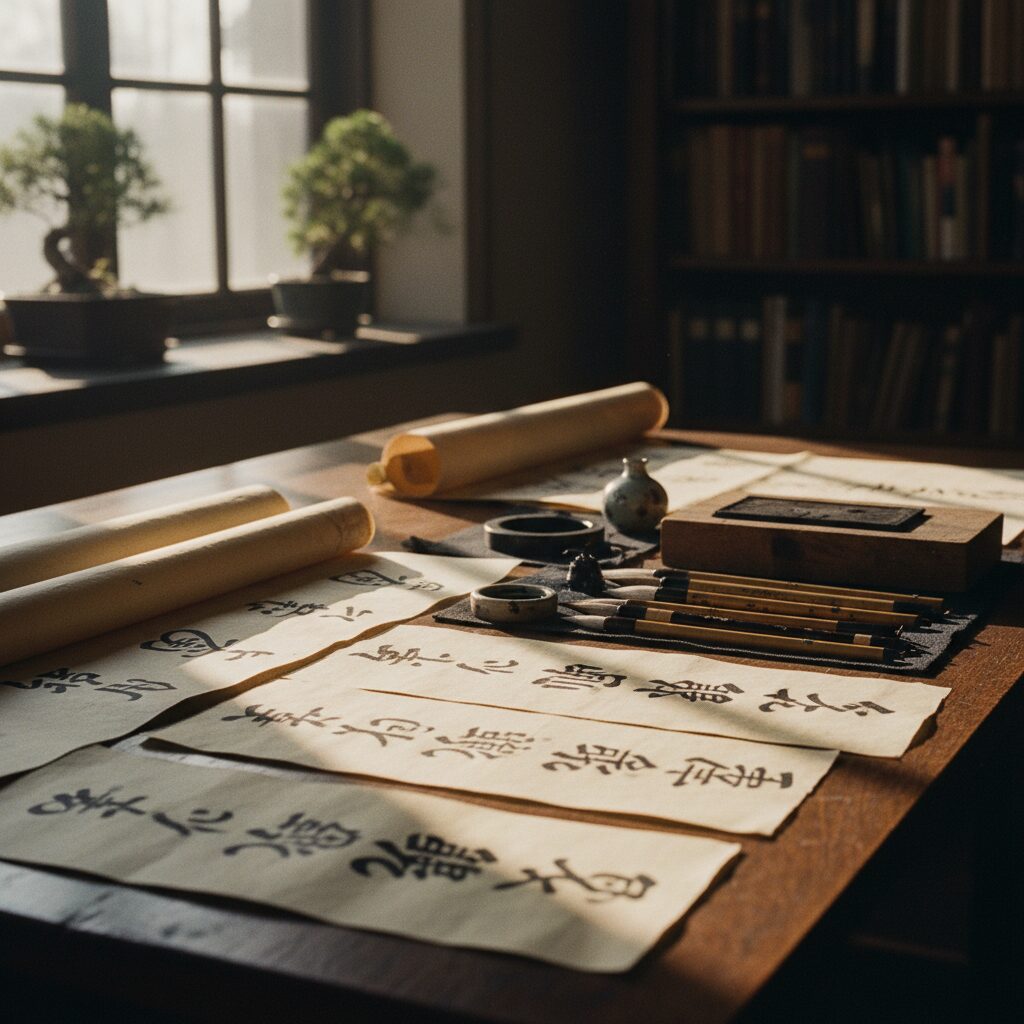 江戸時代の書巻と絵師の名義（イメージ）