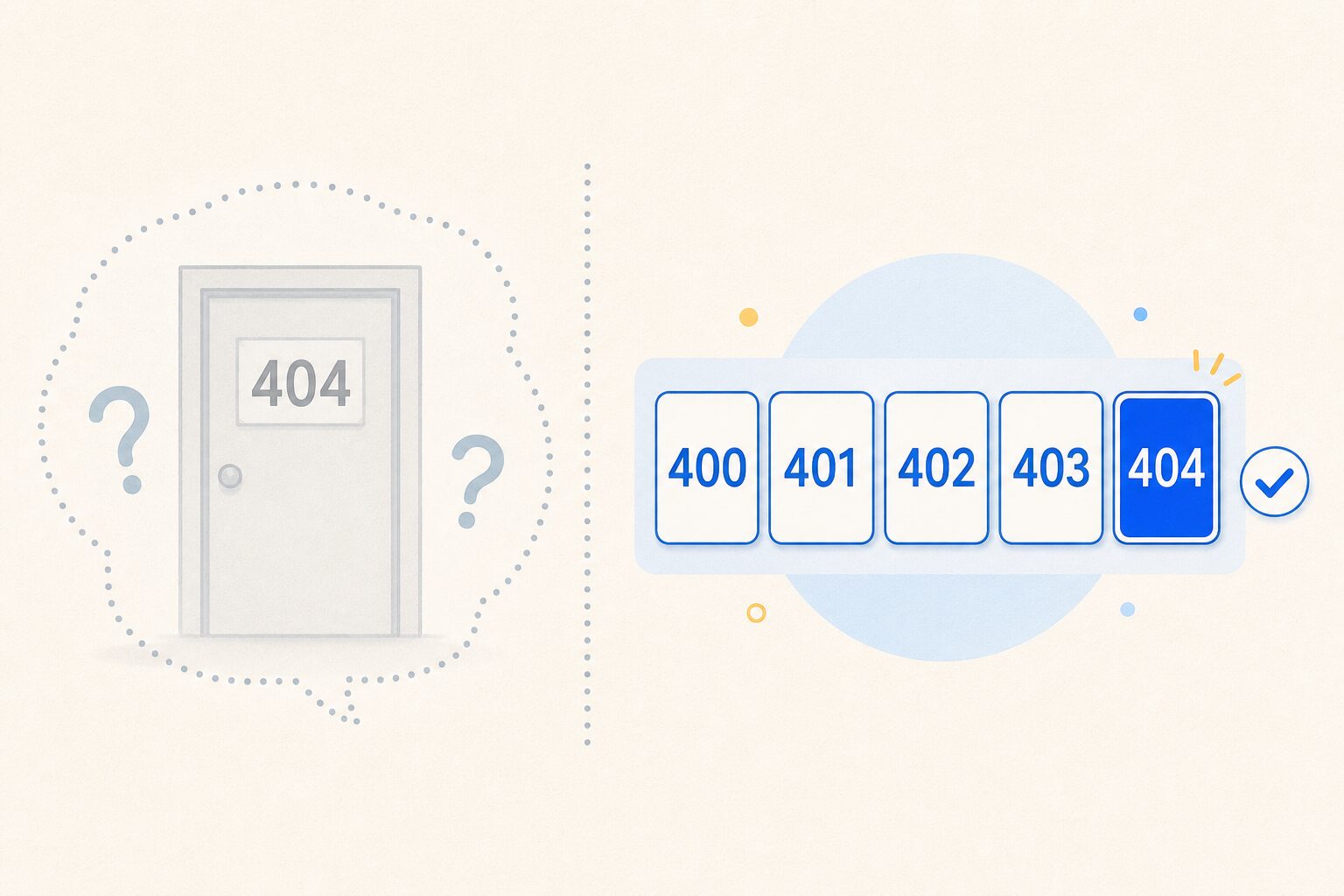 疑問符に囲まれた404号室の俗説と、400から404までの番号体系を対比した図解